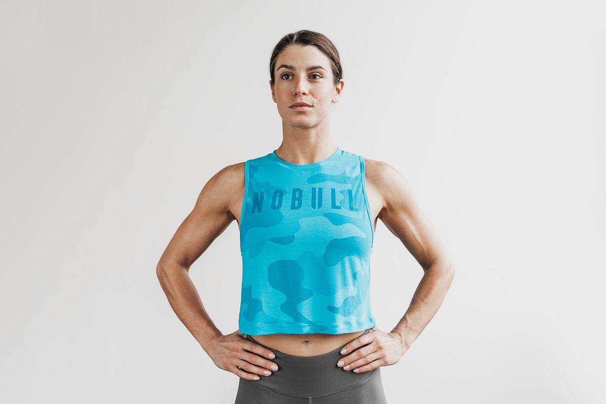 Nobull Muscle Neon Women's Tank Tops Blue Camo | Australia (WM1396)